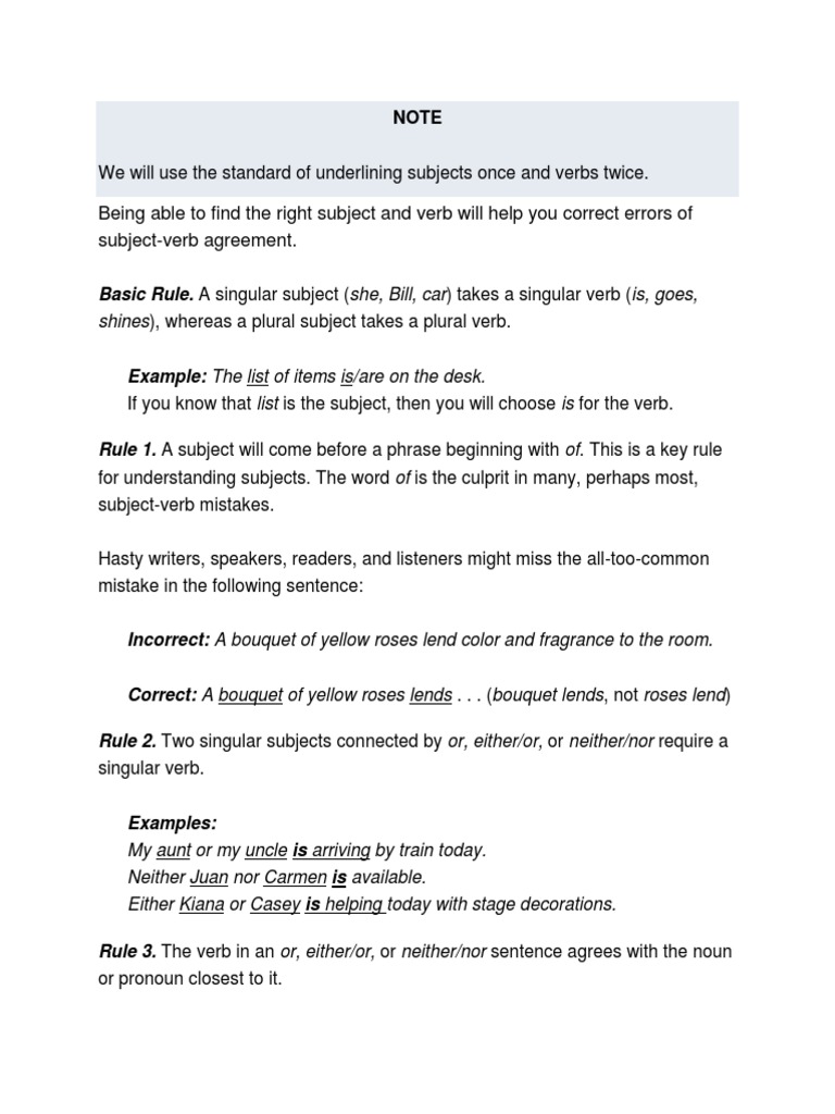 Subject Verb Agreement Grammatical Number Subject Grammar
