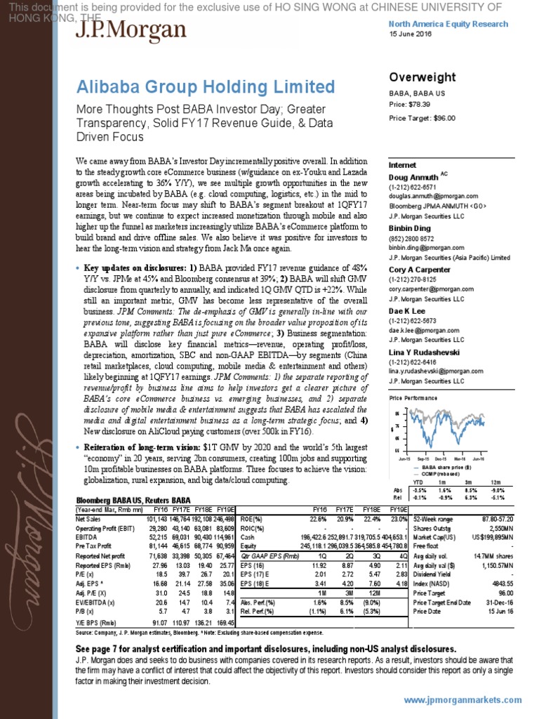 JP Morgan Delayed Alibaba Group Holding Limited 1 | PDF | Free Cash Flow |  Jp Morgan Chase