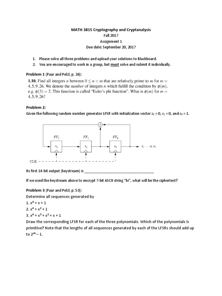 MATH 3815 Cryptography and Cryptanalysis | PDF