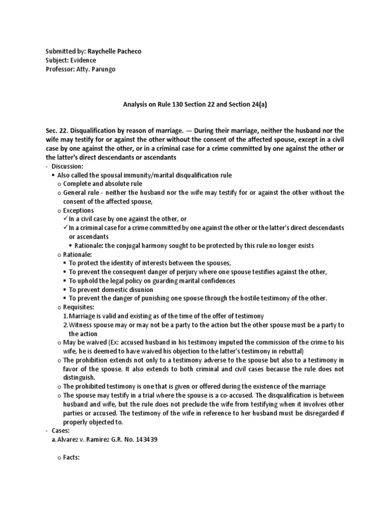 Marital Disqualification in Testimony Law | PDF | Testimony | Marriage