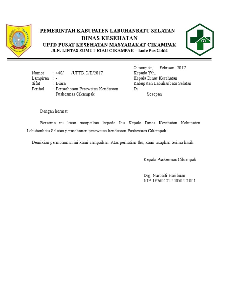 Contoh Surat Permohonan Perawatan