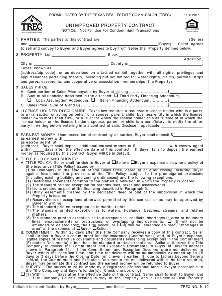 Unimproved Property Contract PDF Title Insurance Real Estate Broker