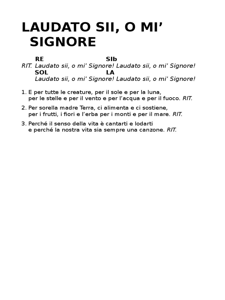 Laudato Sii Signore Mio Spartito Pdf