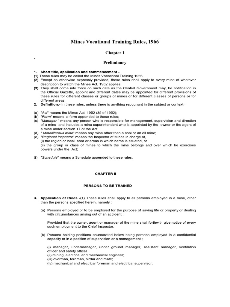 Mines Vocational Training Rules Overview | PDF | Explosive Material |  Explosion