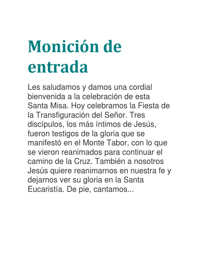 Monición de Entrada PDF Misa (liturgia) Religiones abrahámicas