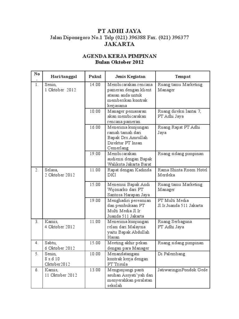 Agenda Kerja Pimpinan