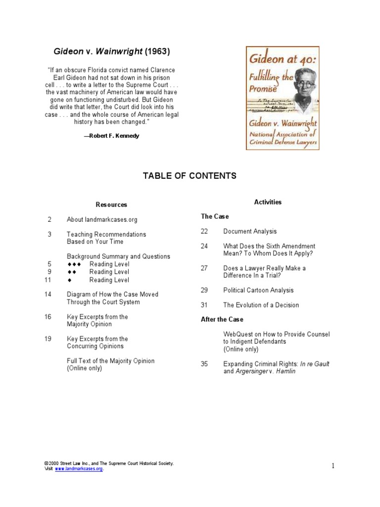 Gideon V Wainwright Pdf Gideon V Wainwright Sixth Amendment To The United States Constitution