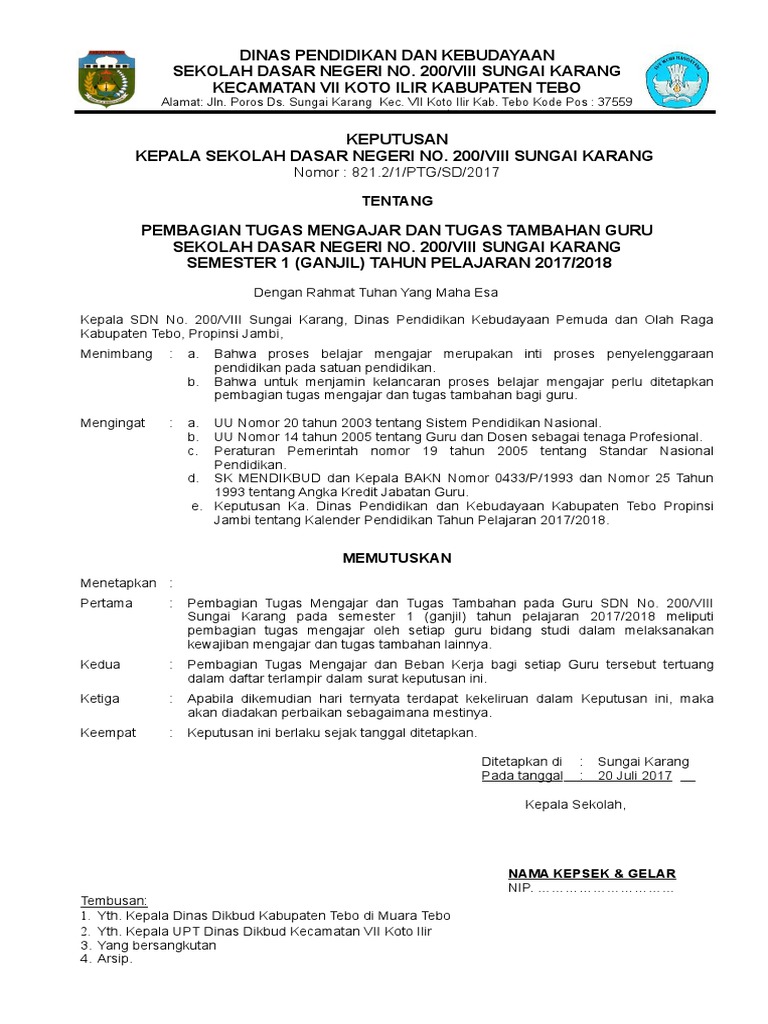 Contoh Format Sk Pembagian Tugas Guru Tp 2017 2018 Kherysuryawan id contoh sk pembagian tugas mengajar guru dan staff tata usaha di sekolah sd smp sma smk versi terbaru.