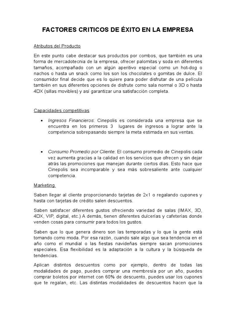 Factores Críticos de Éxito en Cinepolis | PDF | Cupón | Cliente