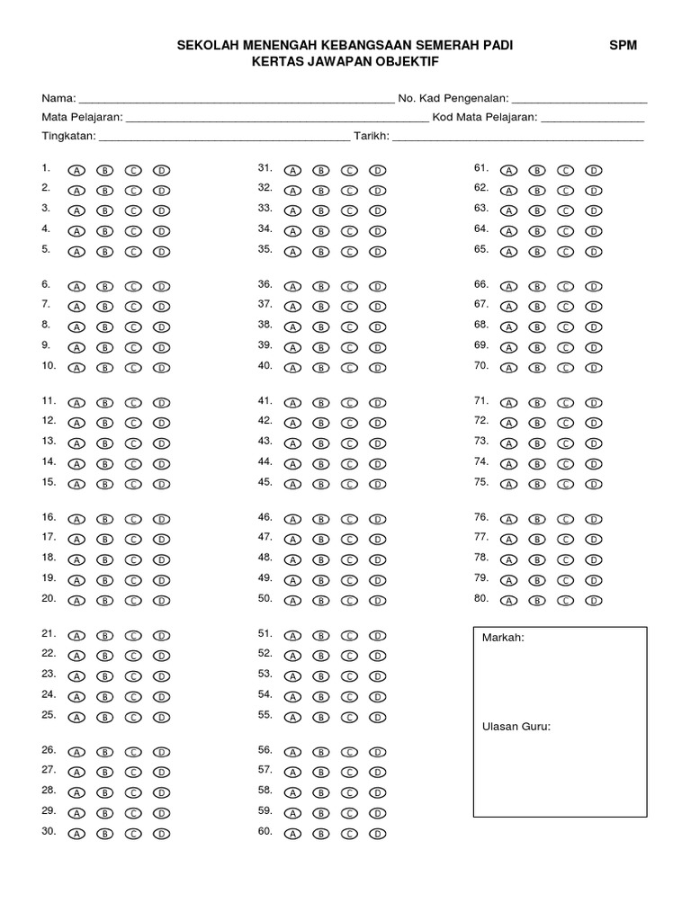 Kertas Jawapan Objektif (SPM)