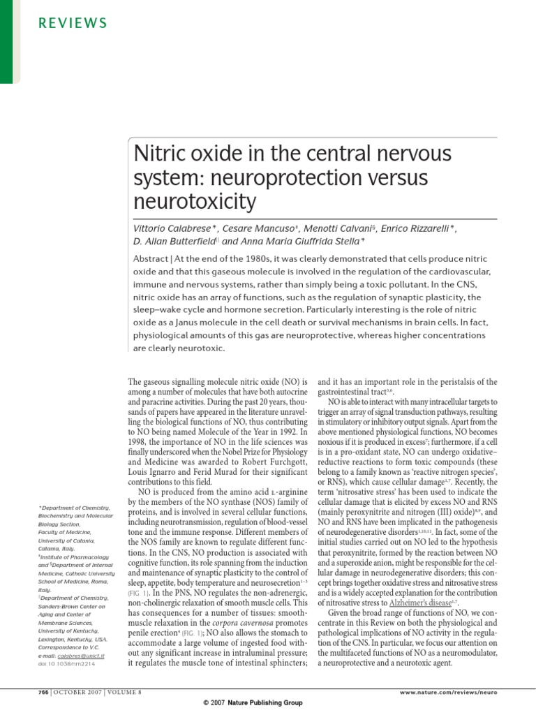 Nitric Oxide in The Central Nervous System Neuroprotection Versus