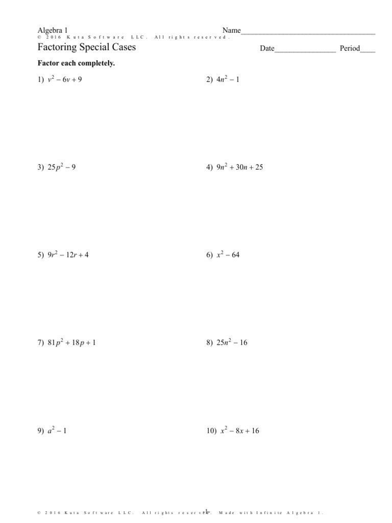Factoring Special Cases 20  PDF Within Factoring Special Cases Worksheet