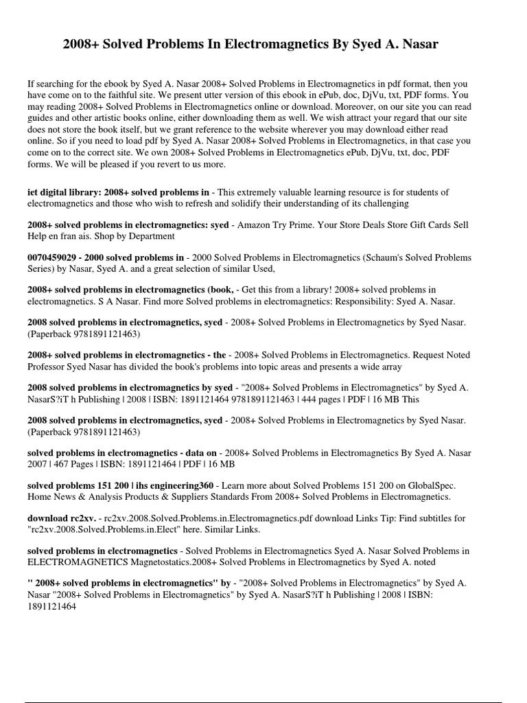 2008+ Solved Problems in Electromagnetics | PDF | E Books | Books