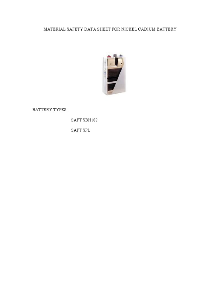 Material Safety Data Sheet For Nickel Cadium Battery PDF Cadmium