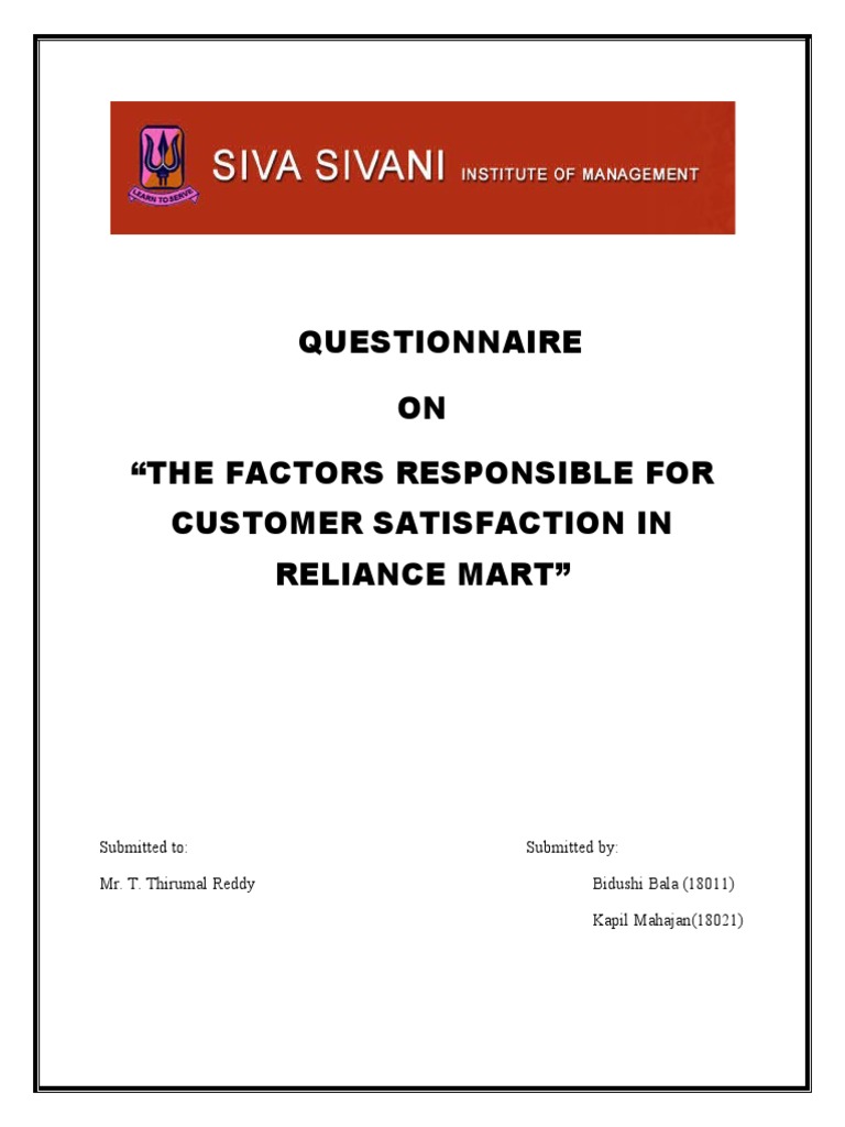 Customer Satisfaction Factors at Reliance Mart | PDF | Communication ...