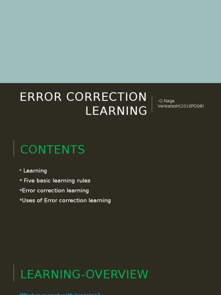 Error Correction Learning PDF Artificial Neural Network