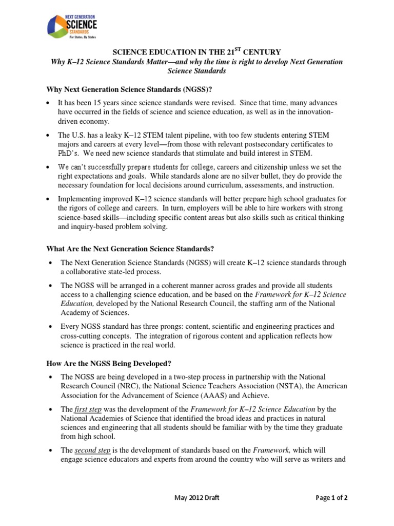 Next Generation Science Standards Overview | PDF | Science Education ...