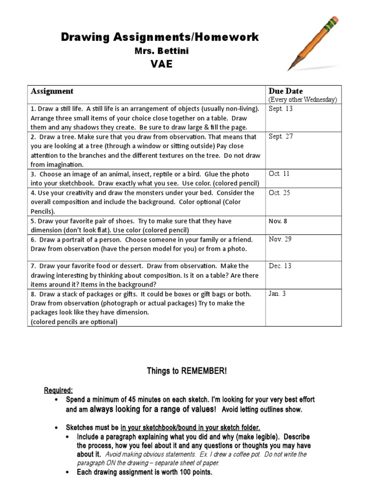 Sketchbook assignments pdf image