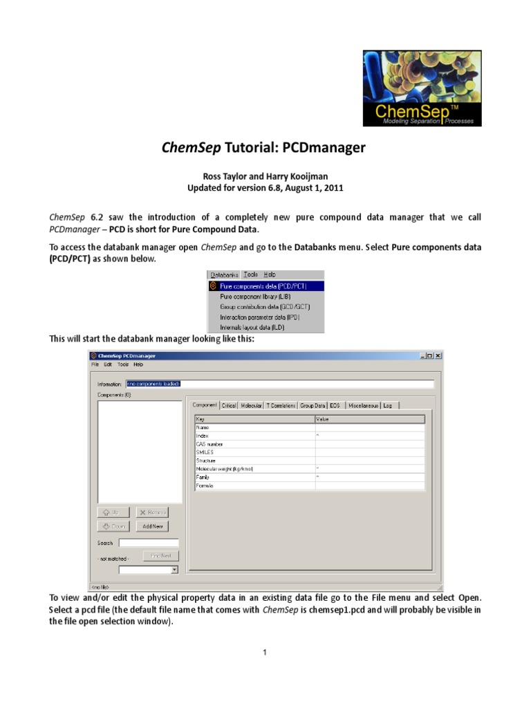 Chemsep Tutorial: Pcdmanager: Ross Taylor and Harry Kooijman Updated ...