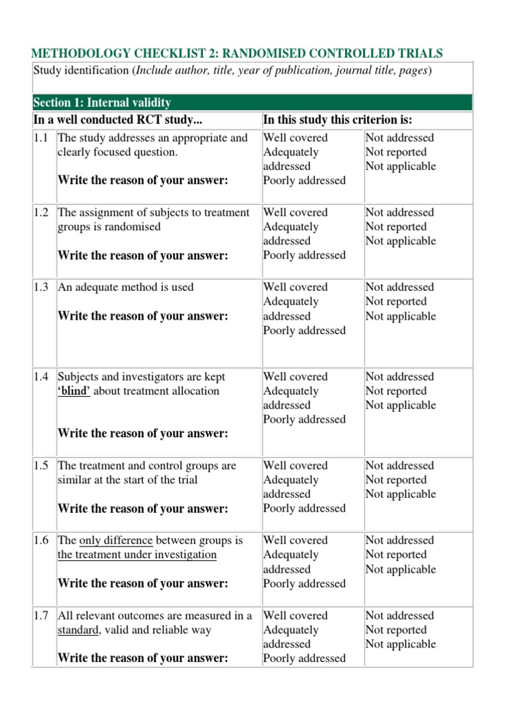 RCT Methodology Checklist for Studies | PDF | Randomized Controlled ...