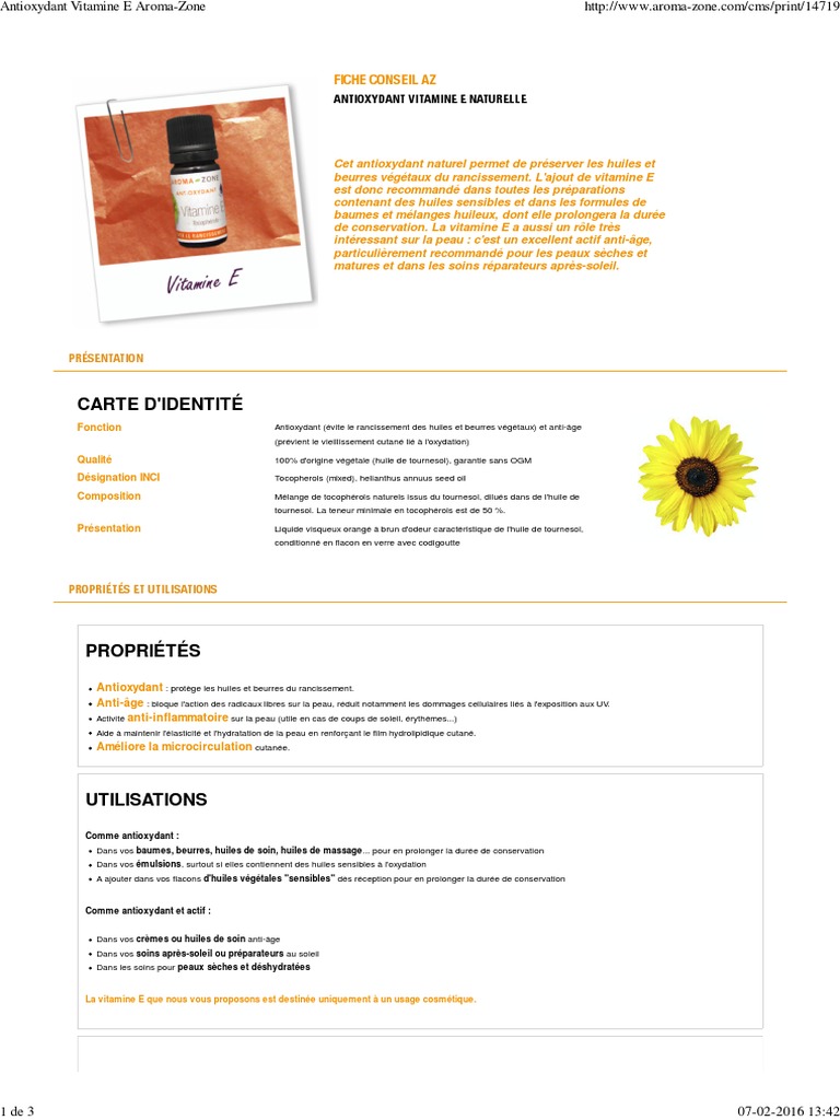 Vitamine E : Antioxydant Naturel en Cosmétique | PDF | Vitamine E