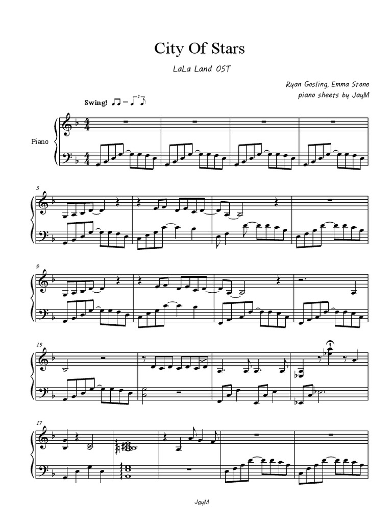 Download Easy Piano sheet music to City Of Stars by Ryan Gosling