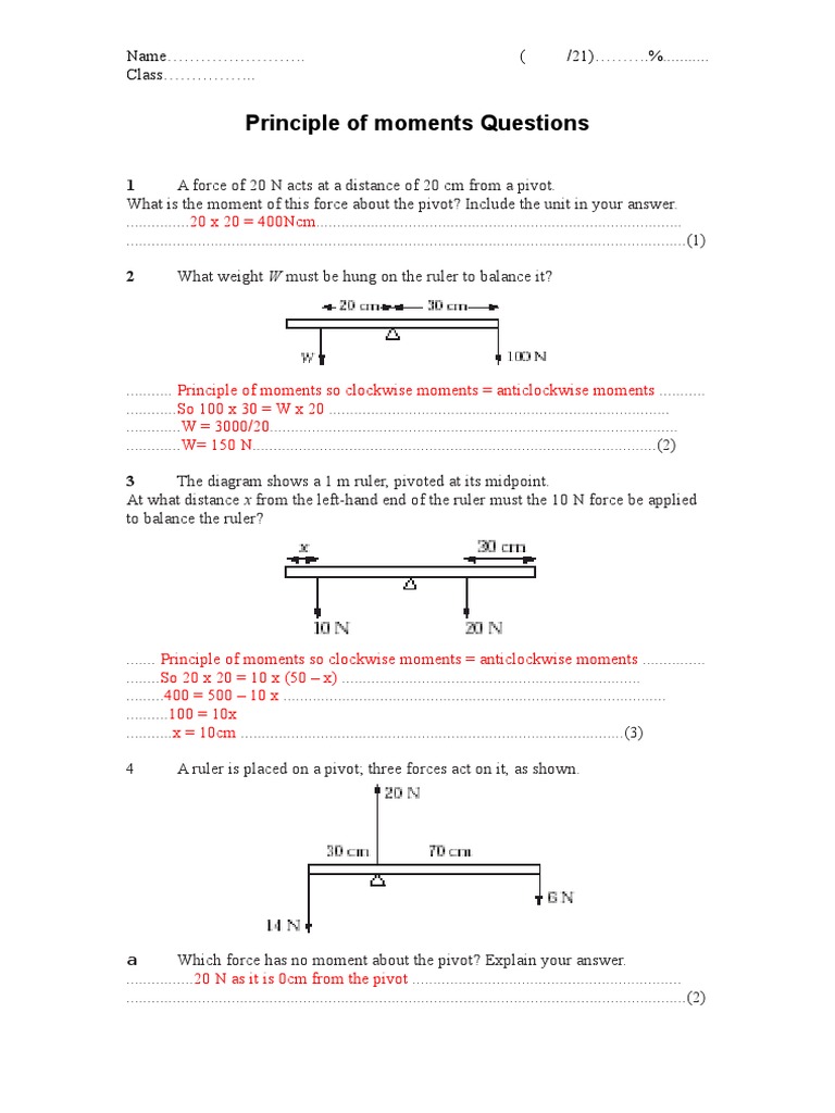 5. Principle of Moments Answers Lever Classical Mechanics
