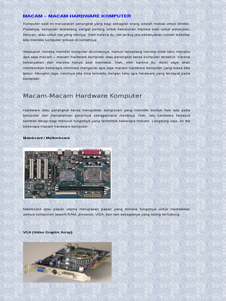 Mengenal Macam - Macam Hardware Komputer PDF | PDF