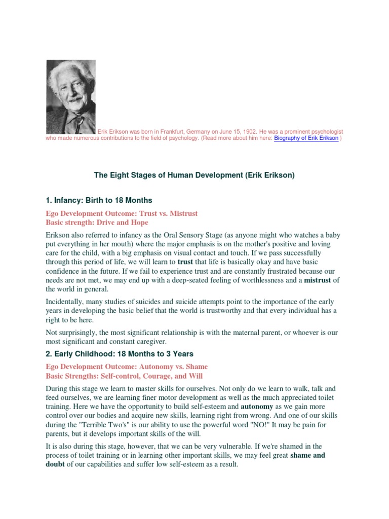 Erikson's 8 Stages of Human Development | PDF | Developmental ...