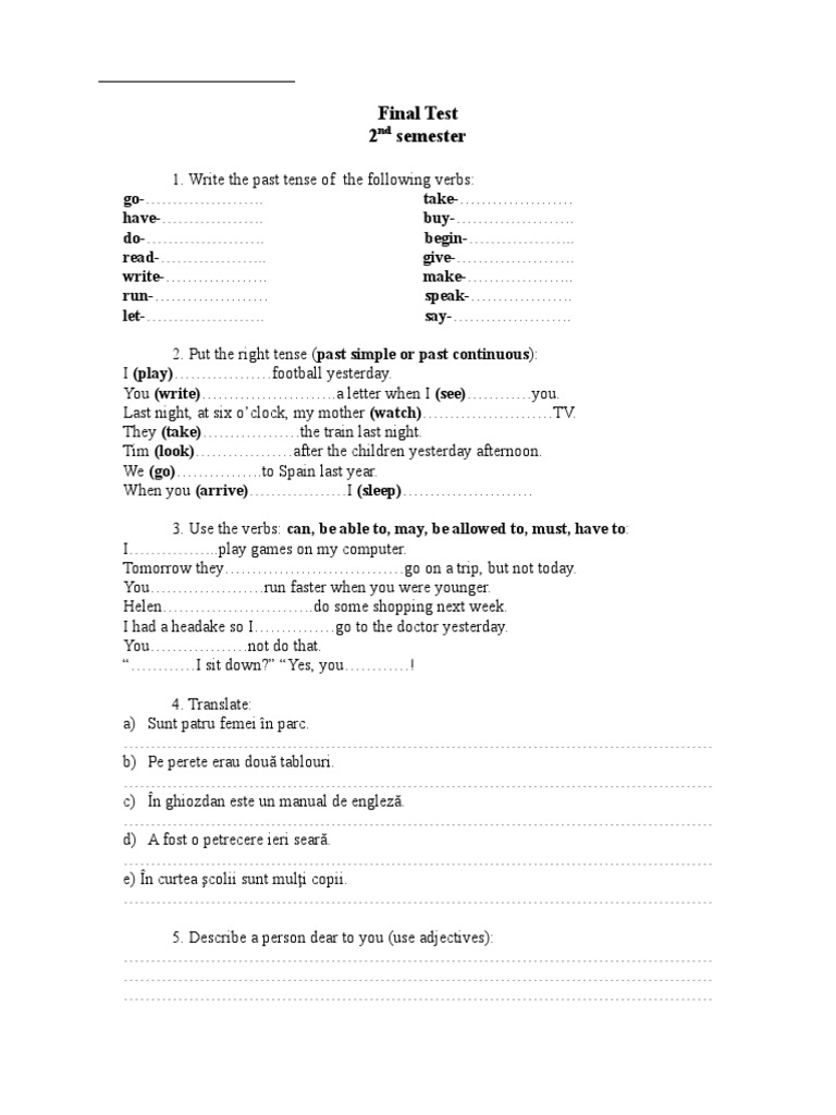 Final Test for 2nd Semester English | PDF