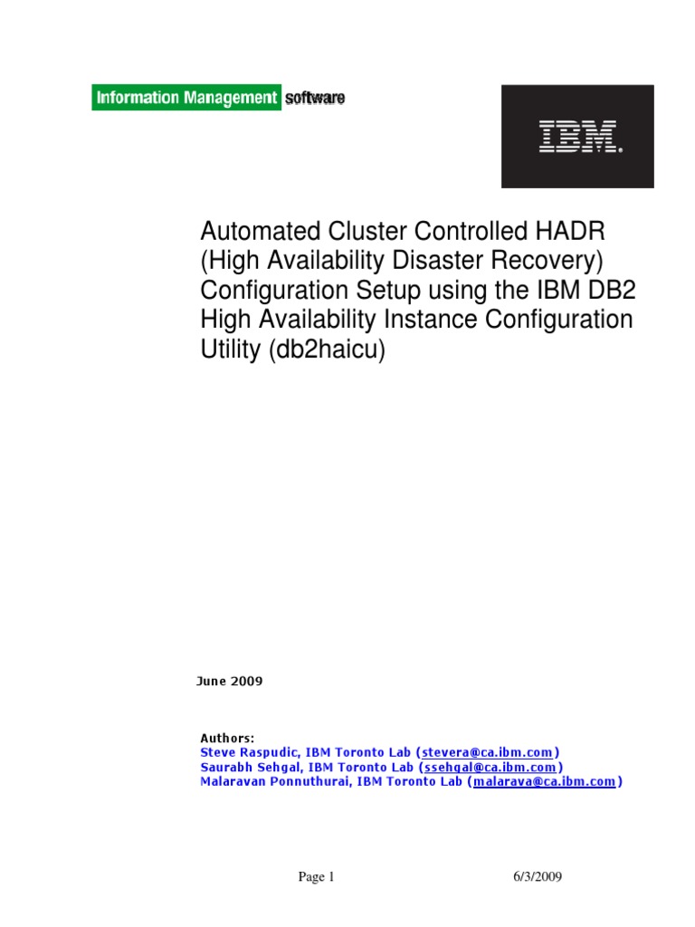 HADR Db2haicu PDF | PDF | Network Topology | Computer Cluster