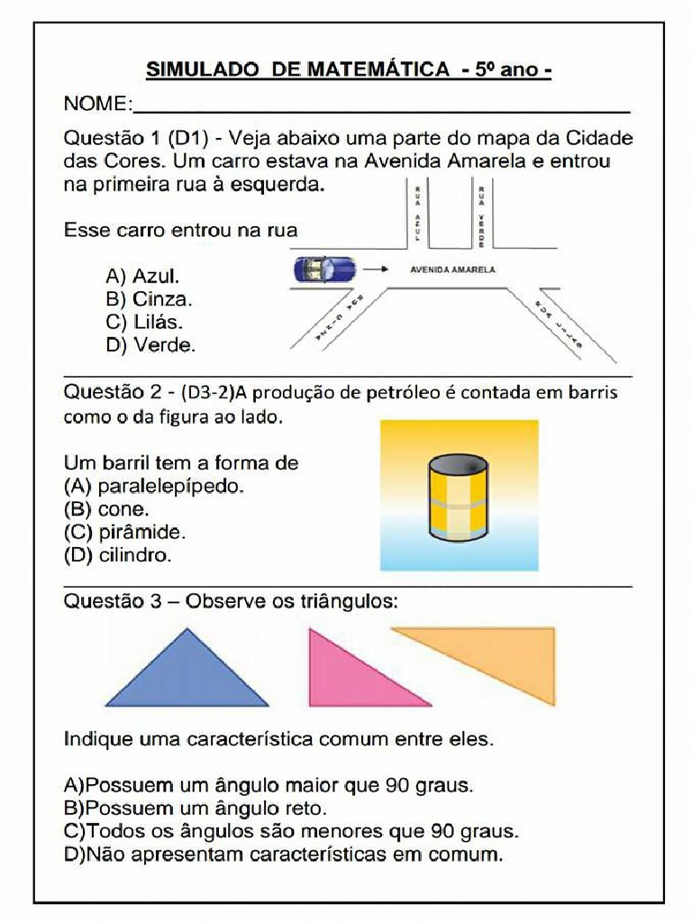 PDF: Simulado de Matemática - 5º Ano Do Ensino Fundamental 1 - Ii Ciclo ...