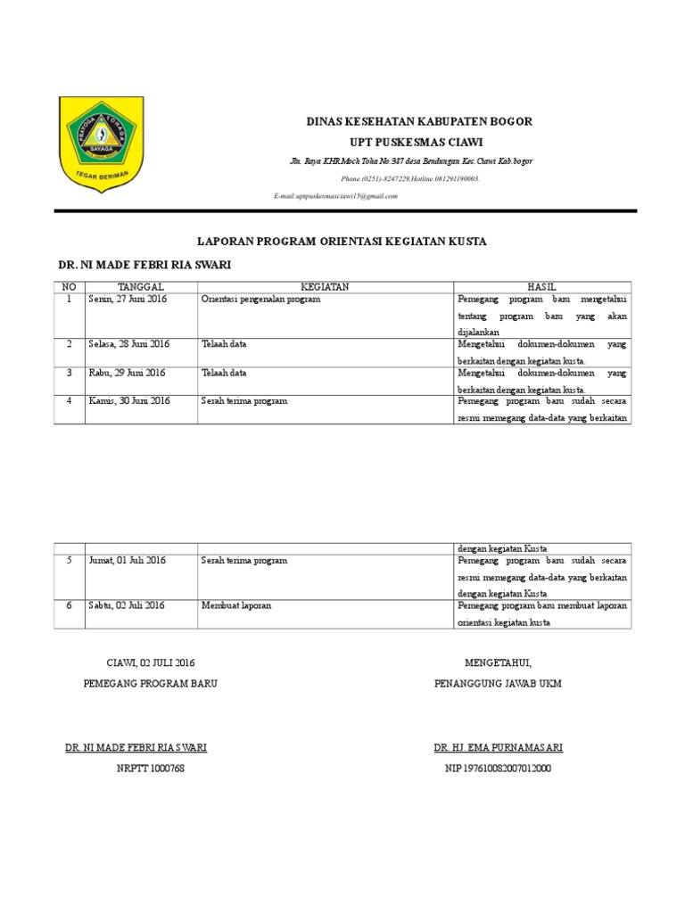 Contoh Laporan Orientasi Program Doc Sofi