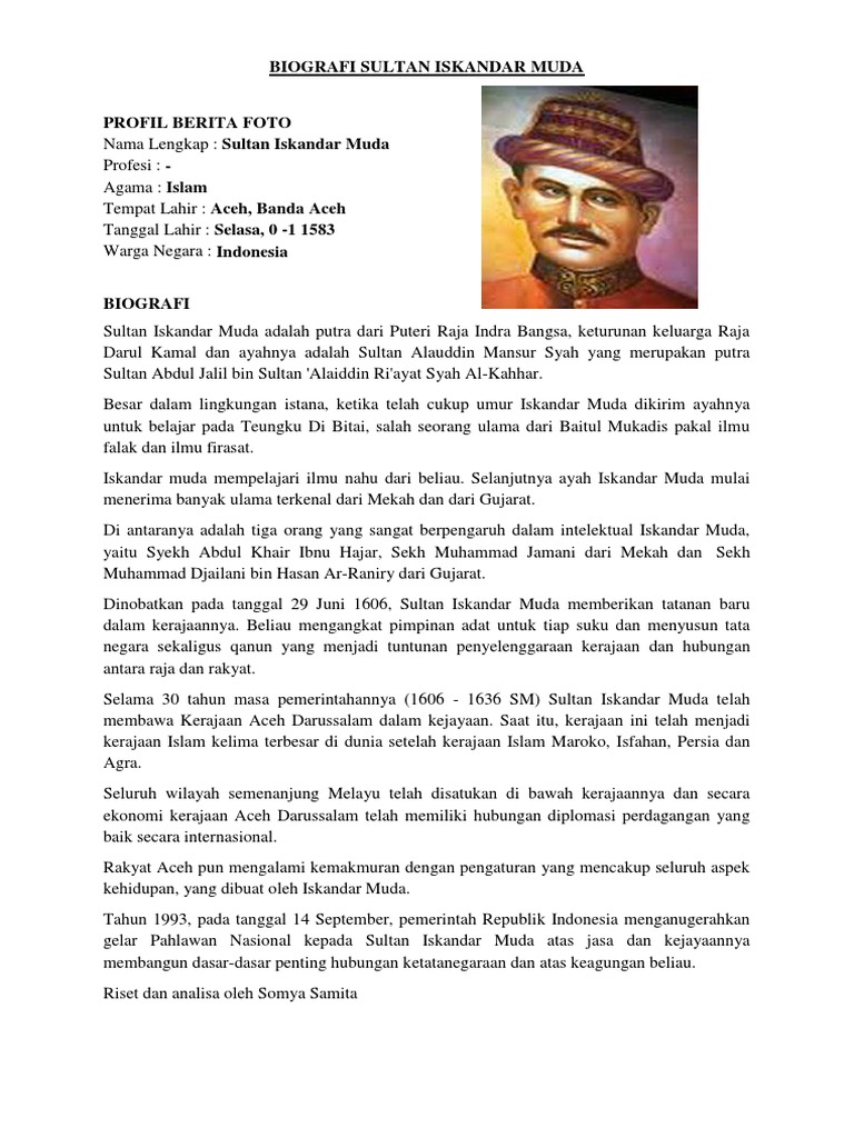 Biografi Sultan Iskandar Muda
