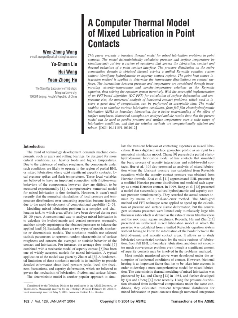 04-01 - A Computer Thermal Model of Mixed Lubrication in Point Contacts ...