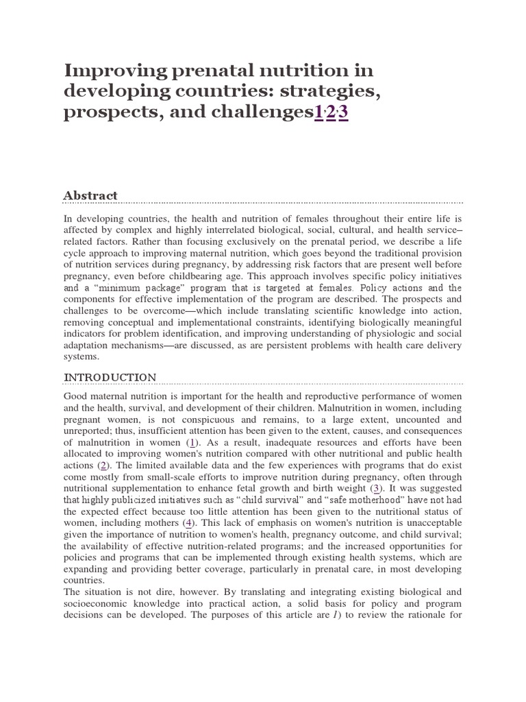 Enhancing Maternal Nutrition in Developing Countries | PDF | Maternal ...