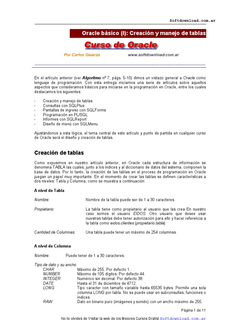 Creación y Manejo de Tablas en Oracle | PDF | SQL | Tabla (base de datos)
