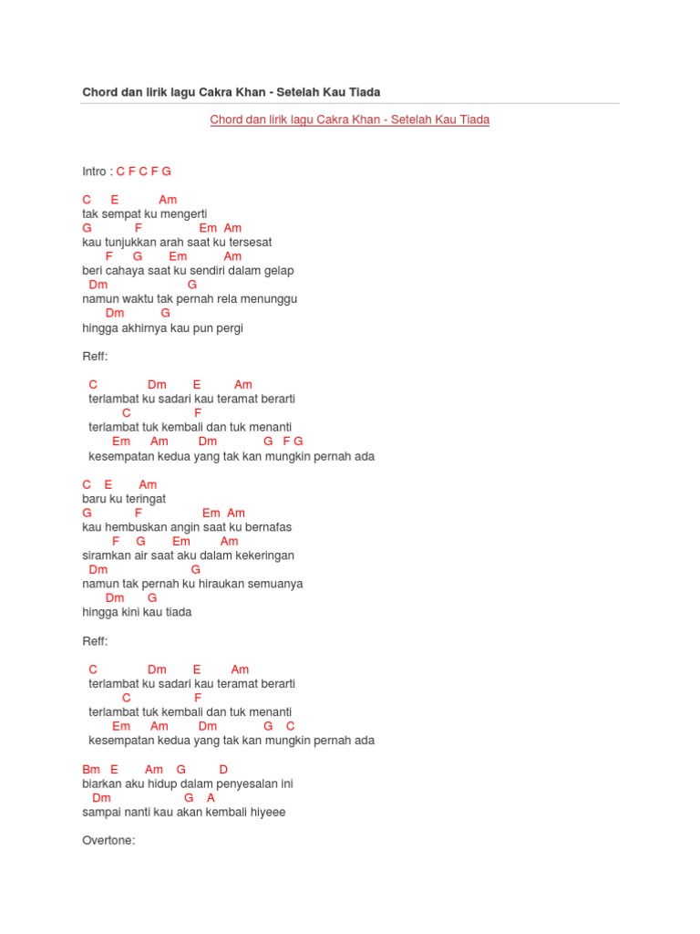 Chord Dan Lirik Lagu Cakra Khan