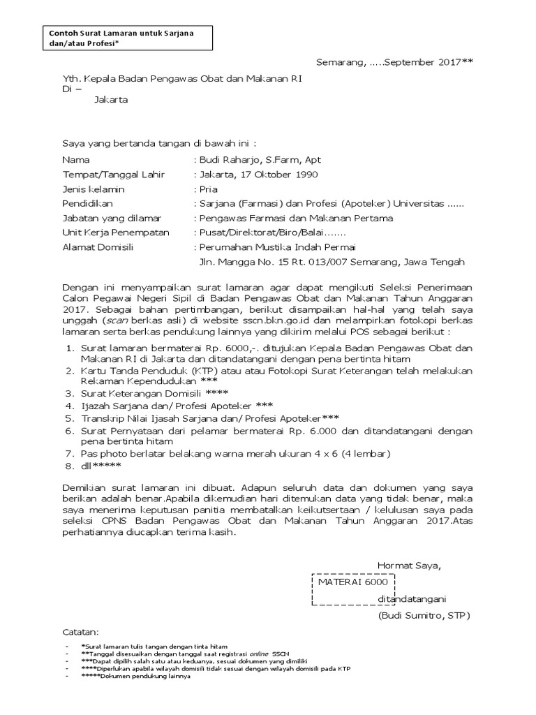 Contoh Surat Lamaran Kerja Untuk Bpom Mxbids 