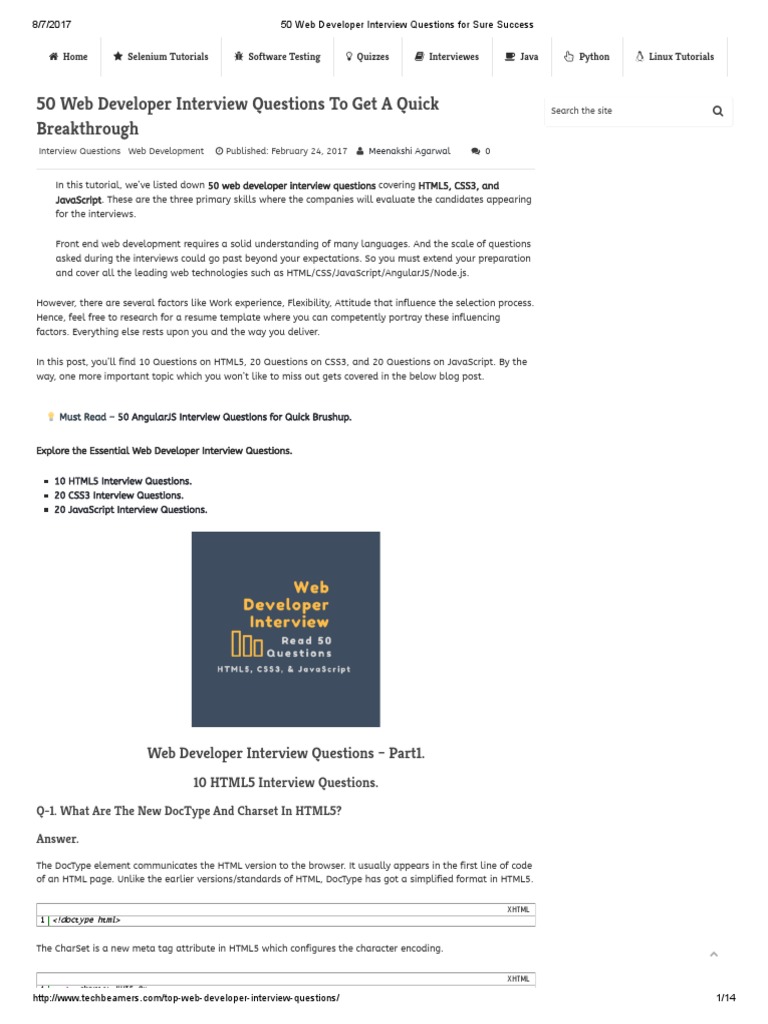 50 Web Developer Interview Questions For Sure Success | Download Free ...
