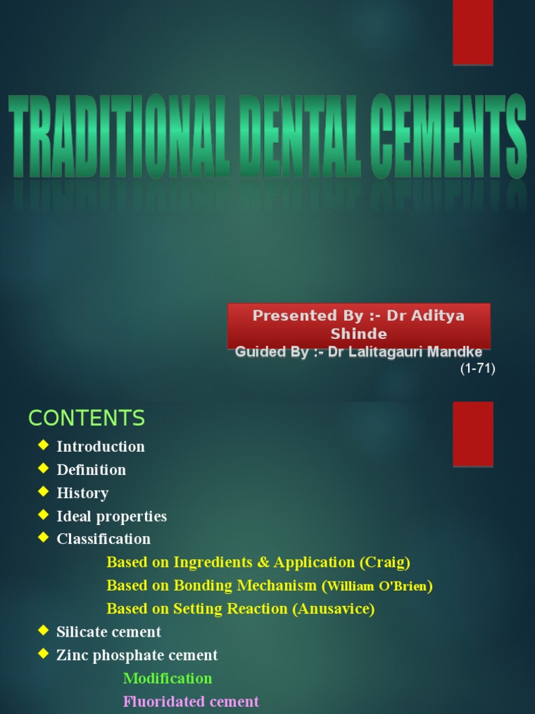 Classification and Applications of Dental Cements PDF Zinc Oxide