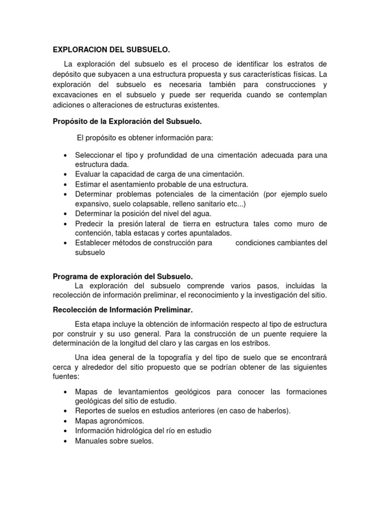 Exploracion Del Subsuelo Pdf Suelo Densidad