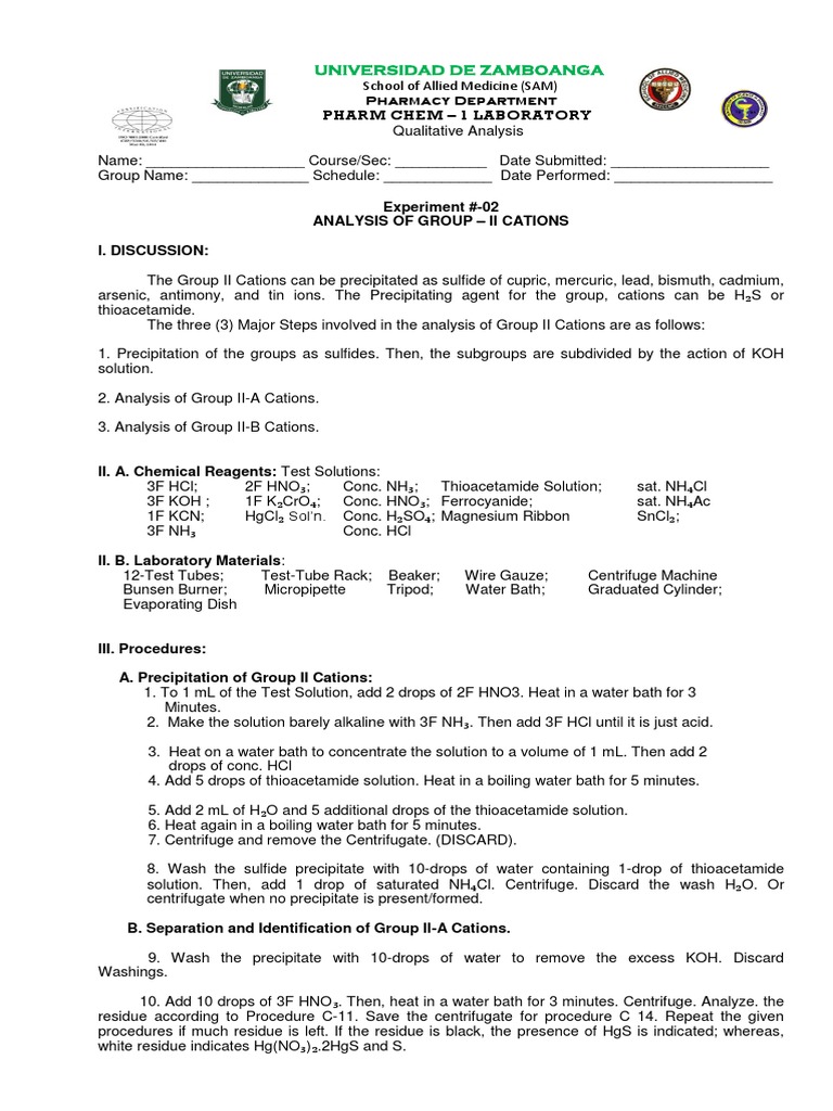 Group II Cations Qualitative Analysis | PDF | Precipitation (Chemistry ...