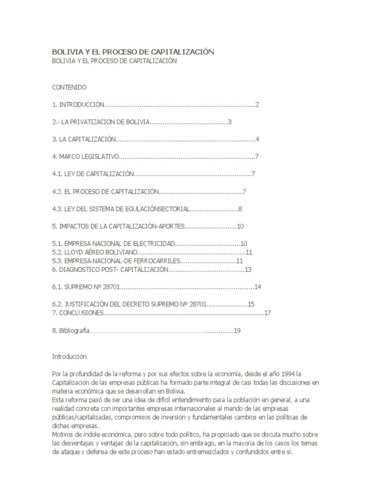 Capitalización de Empresas en Bolivia | PDF | Empresa de propiedad ...