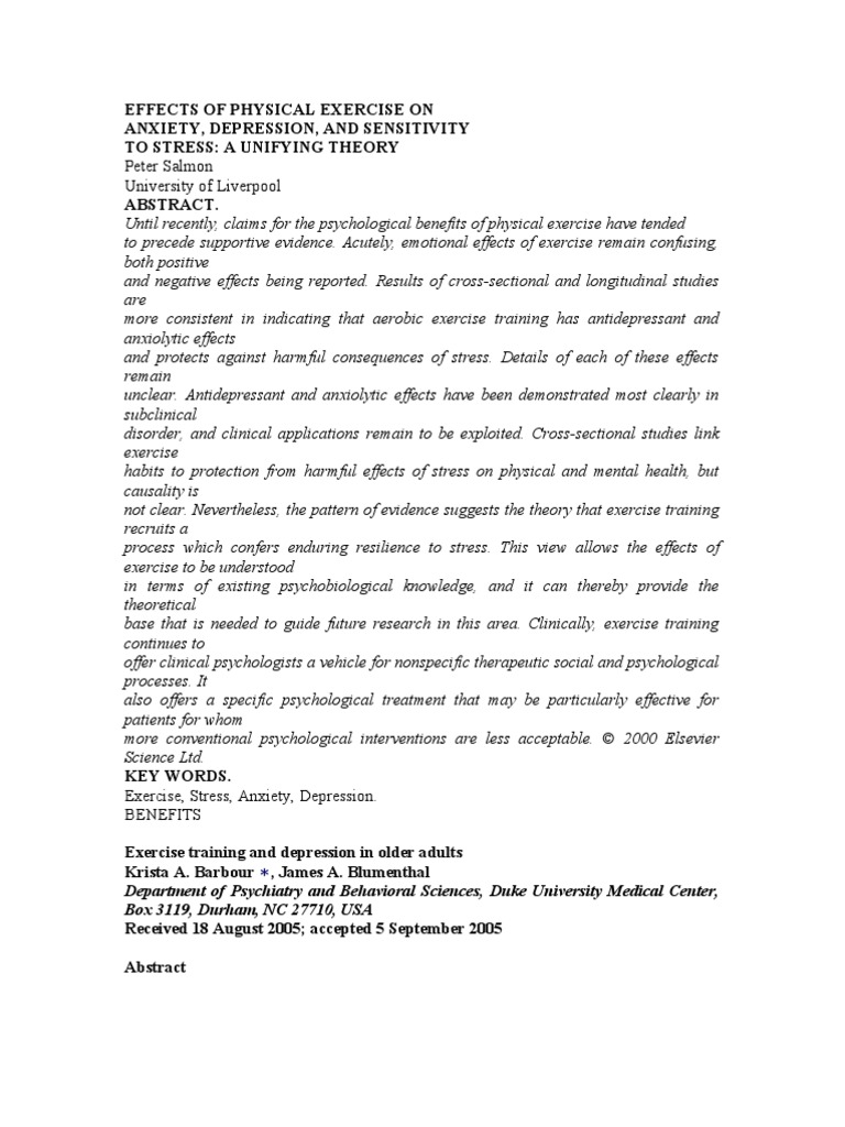Effects of Physical Exercise On | PDF | Major Depressive Disorder ...