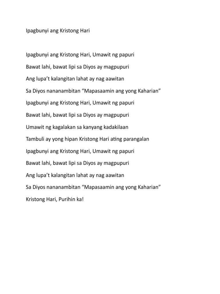 LYRICS Ipagbunyi Ang Kristong Hari