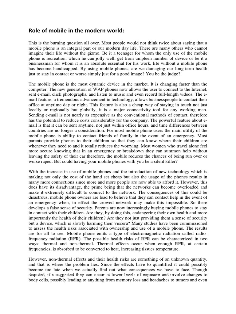 Role of Mobile in The Modern World | PDF | Mobile Phones | Telephone