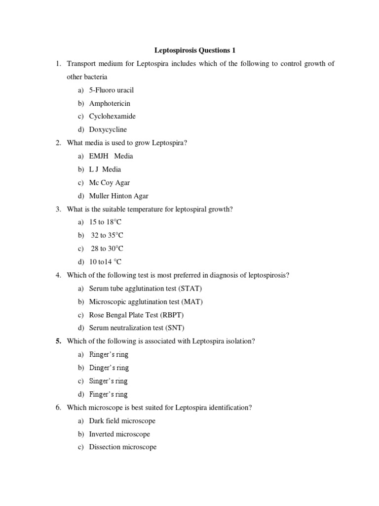 Leptospirosis Questions 1 PDF Polymerase Chain Reaction Primer (Molecular Biology)