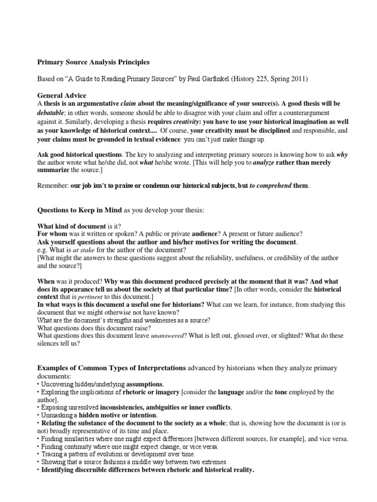 Primary source assignment example picture