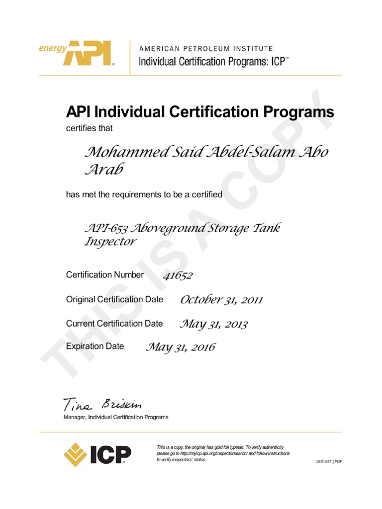 API Individual Certification Programs: Mohammed Said Abdel-Salam Abo ...